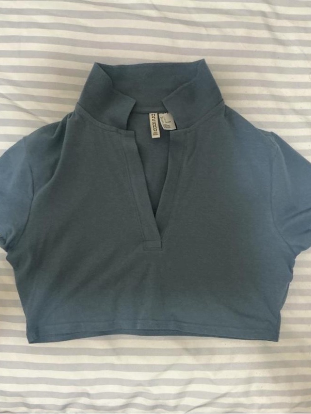H&M Cropped Mock Neck Top in Slate Blue